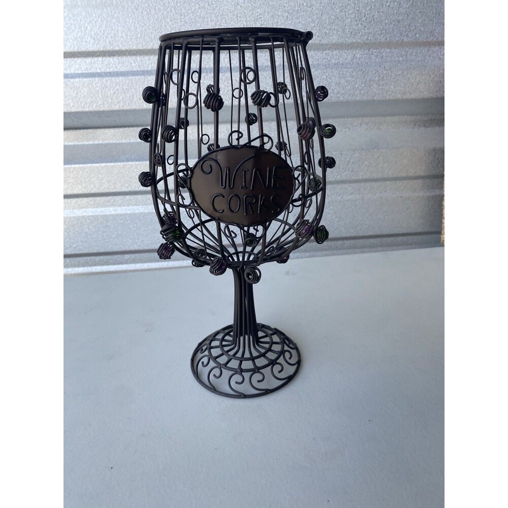 Epic Products Wine Glass Cork Cage Holder Metal Wire Purple Green Beads